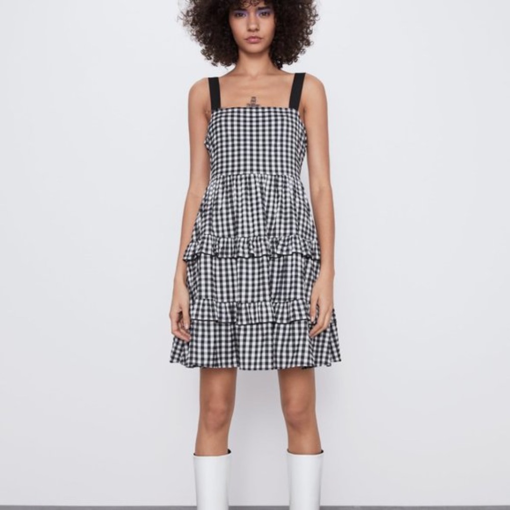 ZARA Gingham Corduroy Dress NWT